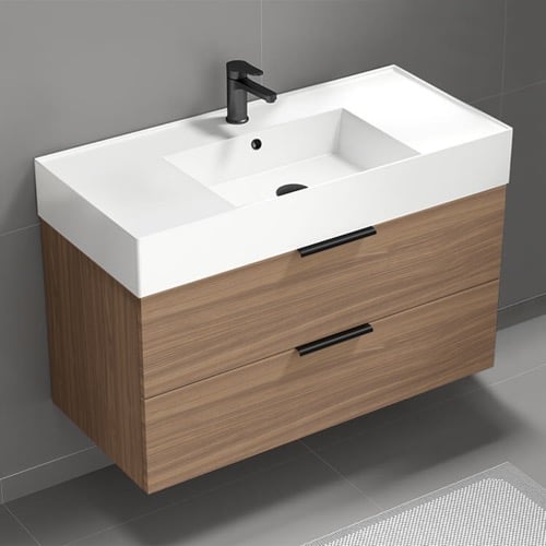 Bathroom Vanity, 40 Inch, Wall Mounted, Modern, Walnut Nameeks DERIN476